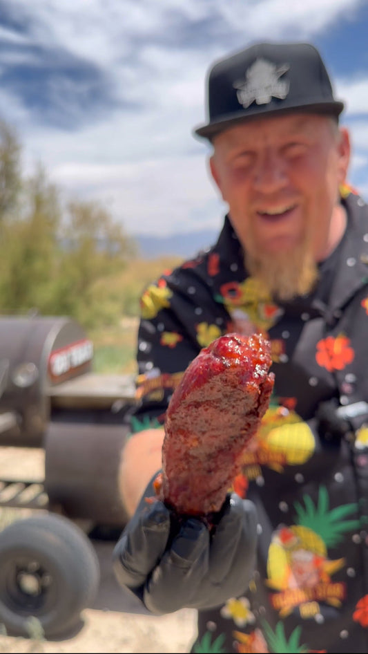 Smoked country-style pork ribs glazed with hot honey and Blazing Star BBQ Original Sauce