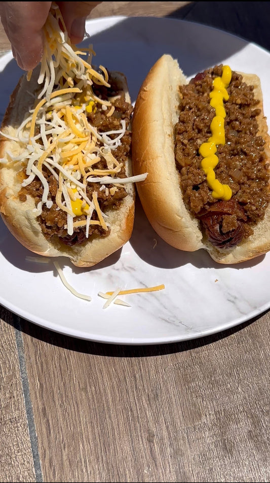 Spicy ground beef hotdog chili sauce made with Blazing Star BBQ Reaper Rub