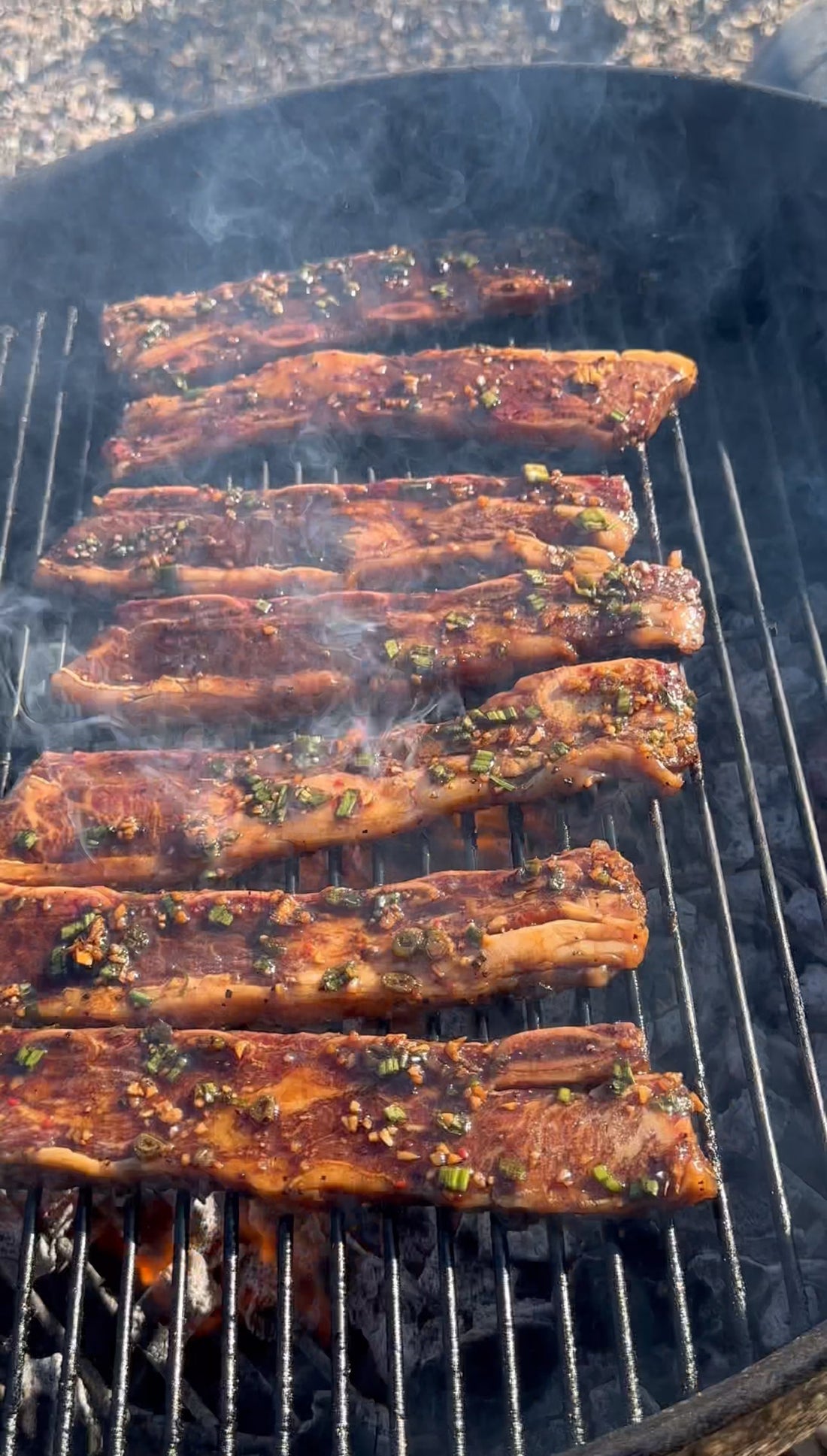 Hawaiian style grilled beef short ribs with creamy macaroni salad