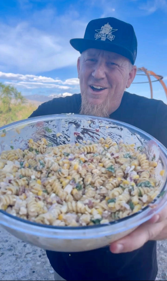 Reaper Esquites street corn pasta salad with grilled corn, bacon and cotija cheese
