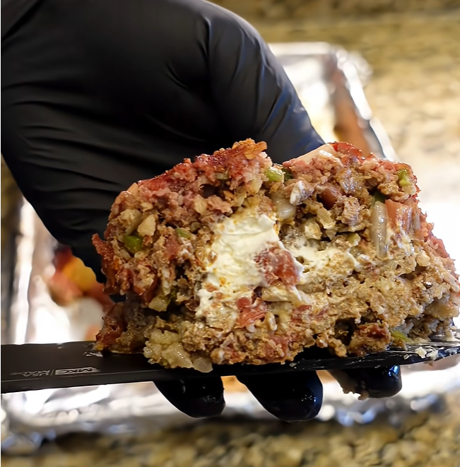 Mexican Fiesta Meatloaf stuffed with seasoned cream cheese
