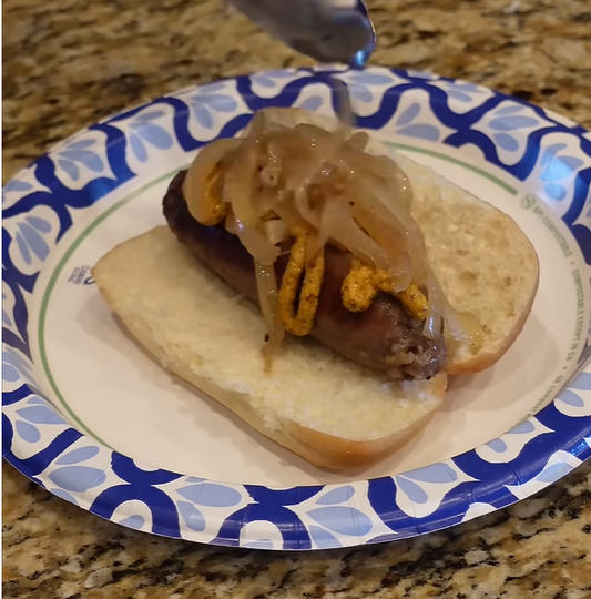 Gameday Beer Brats with Scorpion Mustard