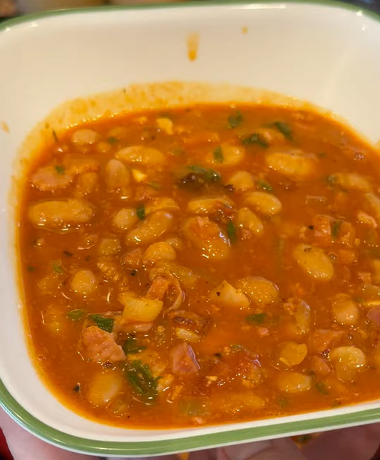 Charro-style pinto beans with bacon, ham, chorizo and jalapeños