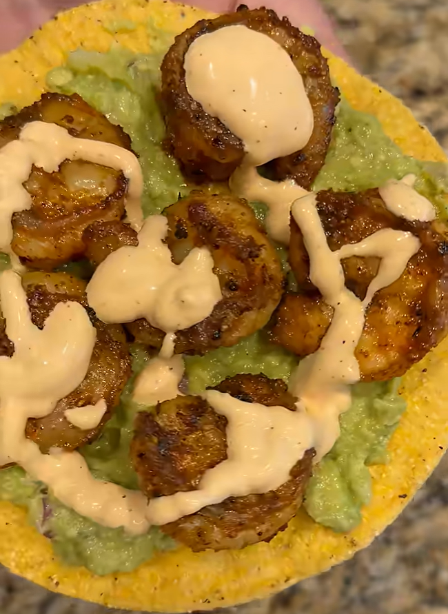 Shrimp Tostadas With Scorpion Chipotle Crema