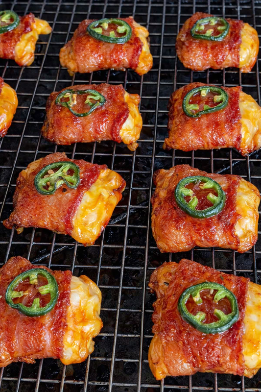 Bacon-wrapped Cowgirl Crackers with cheese, jalapeños, hot honey and Blazing Star BBQ Pork’n Rub